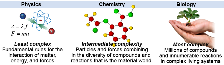 Comparing physics, chemistry, and biology