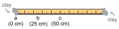 Meter stick with lumps of clay at each end