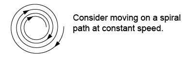 Consider moving on a spiral path at constant speed