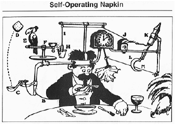 A 1915 Rube Goldberg cartoon for a self-operating napkin