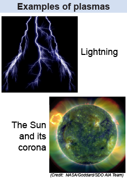 Two examples of plasma in nature:  lightning and the Sun