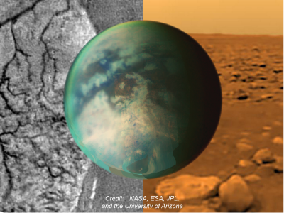 Images of Titan and its surface from the Huygens mission (credit:  NASA, ESA, JPL, and the University of Arizona)