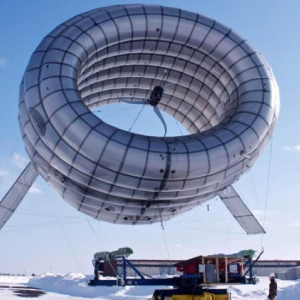 A 10-meter-diameter balloon-borne wind turbine takes to the air in Maine.