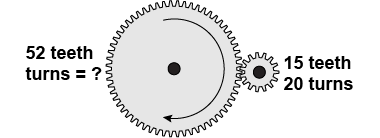 How many turns will the 52-tooth gear make?