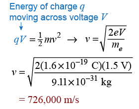 Velocity of an electron accelerated by the voltage across a 1.5 V battery