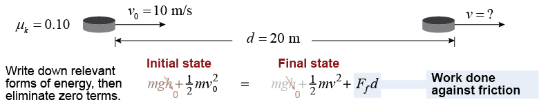 What is speed of the hockey puck after traveling 20 m?