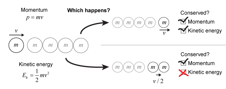 Two possible scenarios for Newton's Cradle