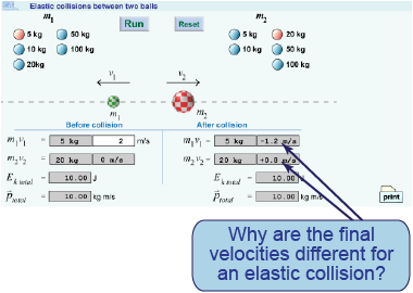 How to use the interactive simulation of the collision of two elastic rubber balls