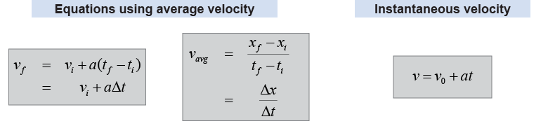 Equations using average vs. instantaneous velocity