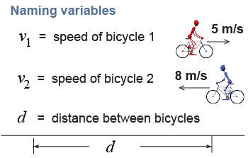 Setting the variables for the distance and two speeds