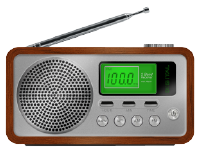 Radio tuned to FM at 100 MHz