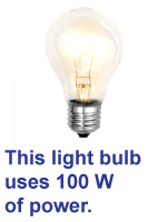 This incandescent light bulb consumes 100 W of power 