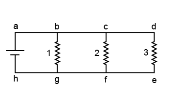 A network of three resistors in parallel with each other.