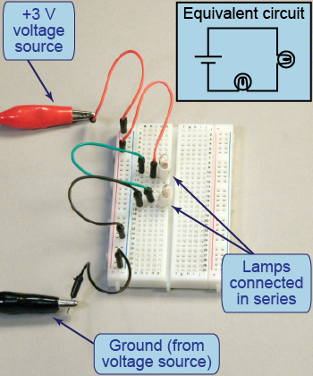 How to connect the circuit with two lamps connected in series