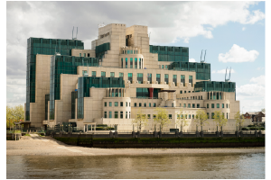 The MI6 headquarters building in London, that was designed to block electromagnetic waves